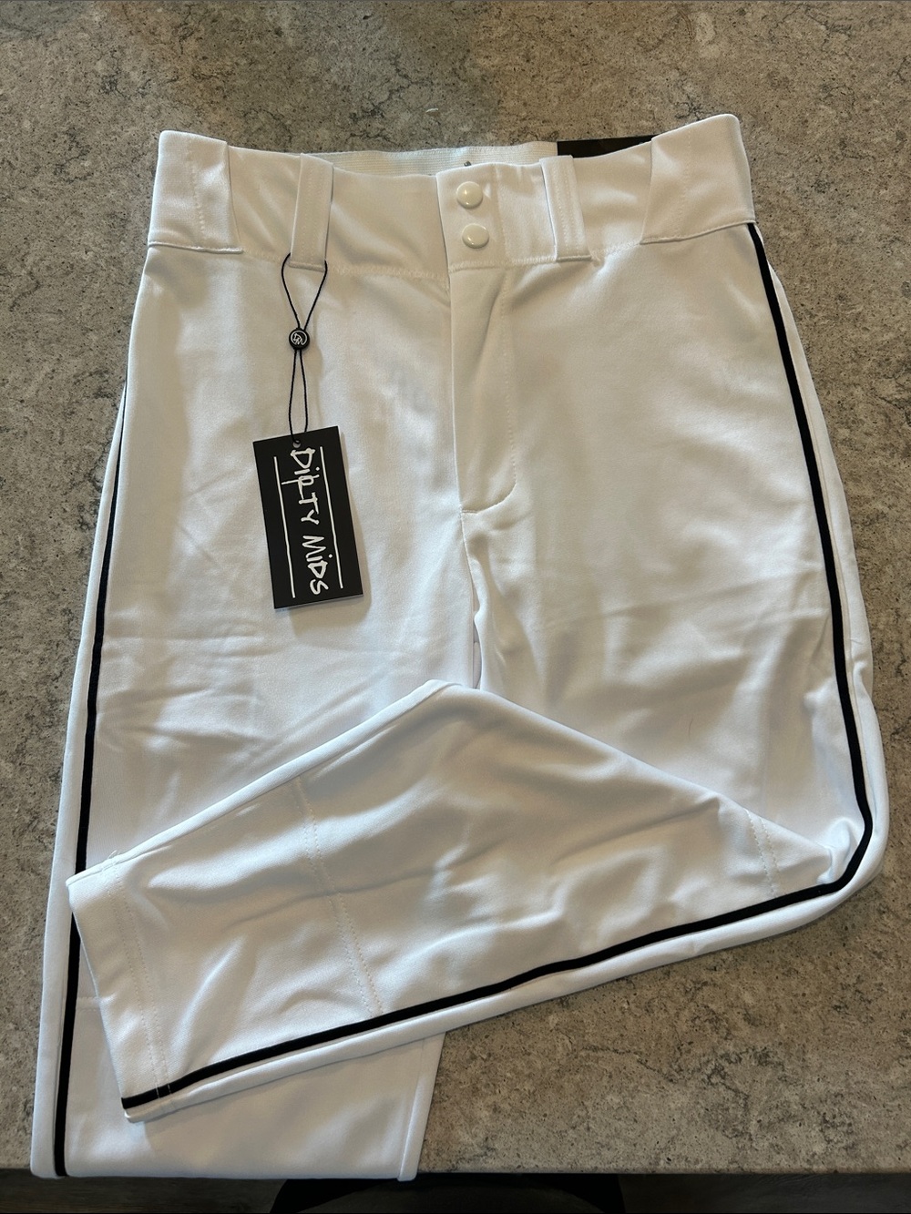 Men’s White Baseball pants with Black Side Piping